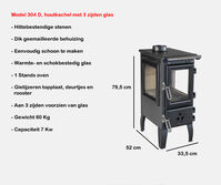 Lekkerstoken.nl. Houtkachel, 304 3D 7kw,geëmailleerde kachel met 3 zijden glas, panorama zicht,